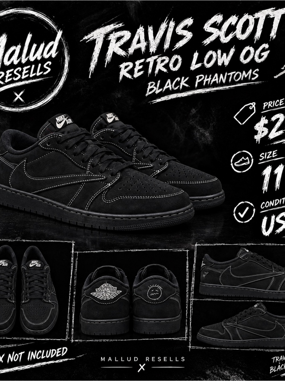 Nike Black Travis Scott Retro Low OG Sneakers